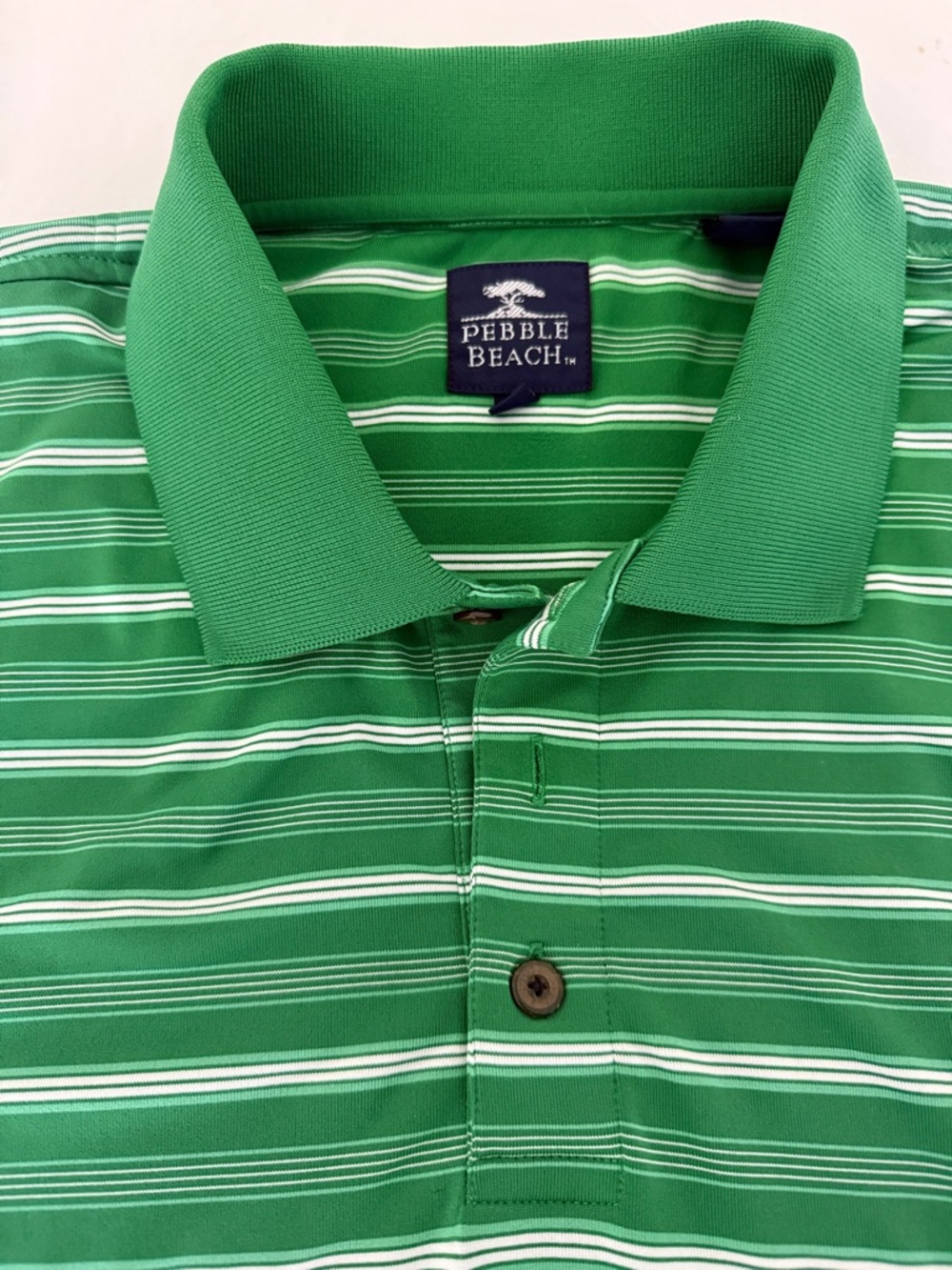Pebble Beach Golf Shirt Green Stripe Short Sleeve Men's XL